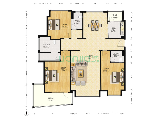 东寅府 3室1厅3卫 192平方