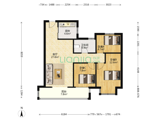 保利融侨时光印象 3室1厅1卫 96平方