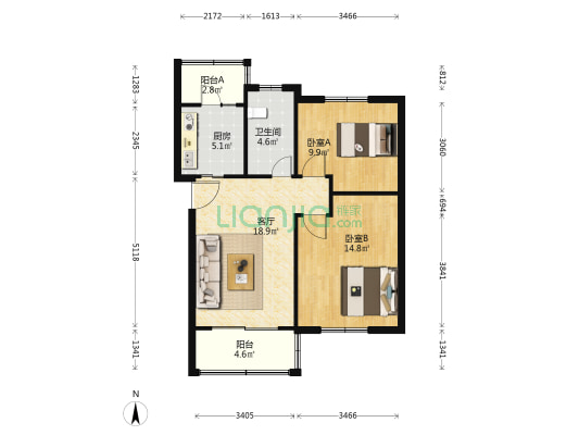 永康城锦宏苑 2室1厅1卫 85平方