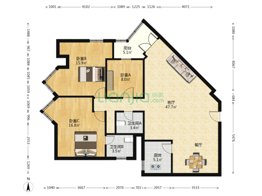 宏利大厦 3室1厅2卫 154平方