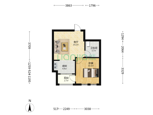 梁王家园 1室1厅1卫 50平方