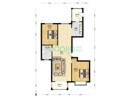 此房业主诚意卖，没抵押，能贷款，户型好-户型图