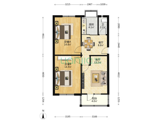 牟家庄东小区 2室2厅1卫 68平方