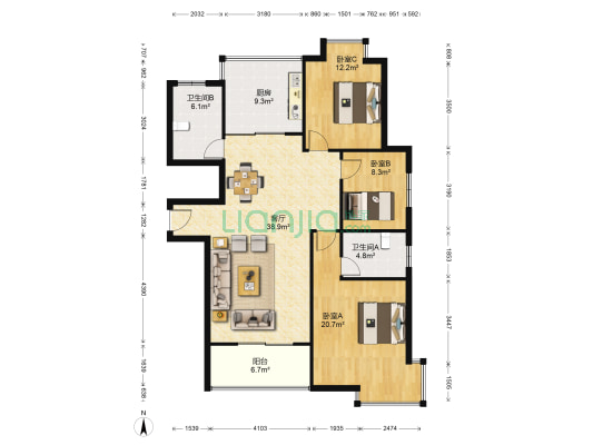 国际服装城A区 3室1厅2卫 142平方