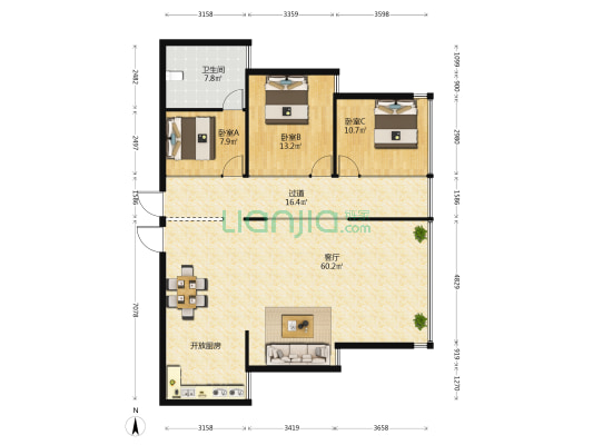 嘉年华 3室1厅1卫 79平方