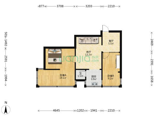 书林新村1号 2室2厅1卫 43平方