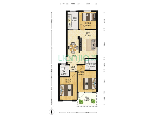 六中教师宿舍 3室1厅2卫 75平方