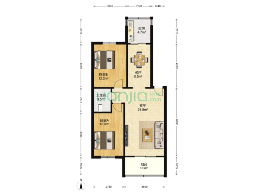 燃料加工厂家属院 2室2厅1卫 87平方