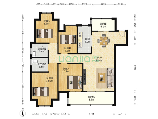 海伦堡金科东方美院二期（金科·集美东方） 4室1厅2卫 128平方