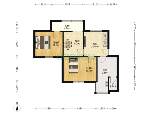 68中集资房 2室2厅1卫 71平方