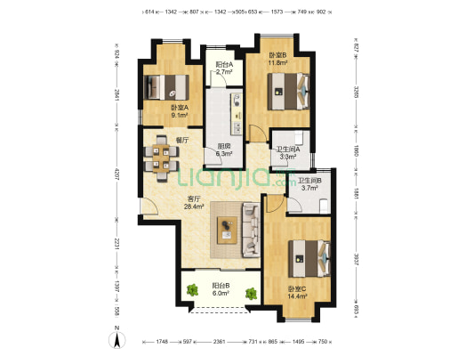 泰禾厦门院子D区 3室1厅2卫 108平方