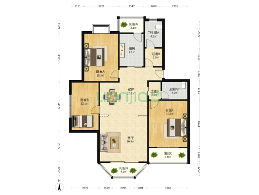 石门商贸广场 3室2厅2卫 141平方