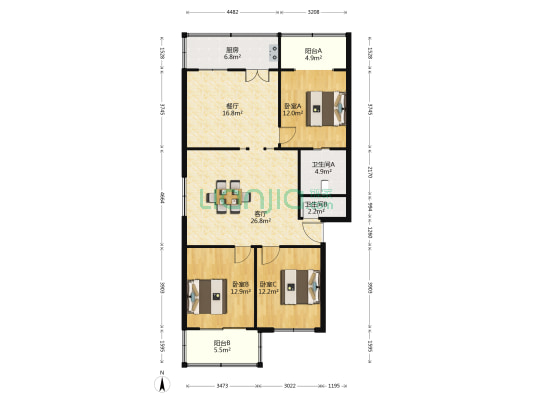 西一巷无名小区 3室2厅2卫 125平方