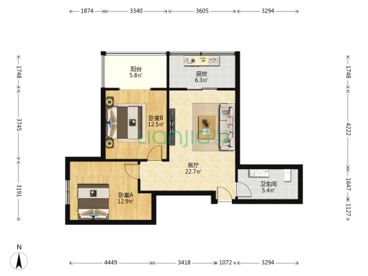 万方公寓 2室1厅1卫 89平方