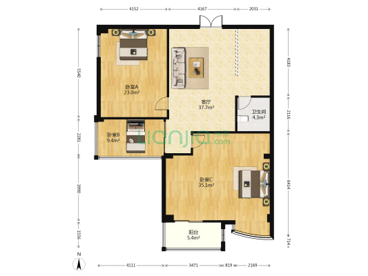 东兴大楼 3室1厅1卫 141平方