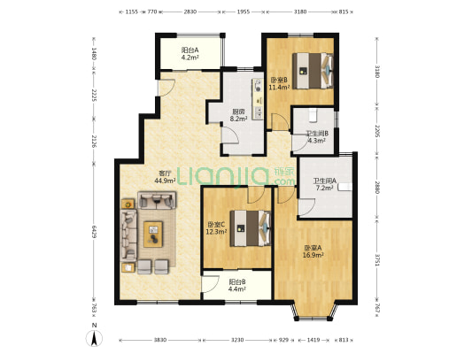 海玥南山 3室1厅2卫 137平方