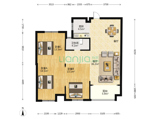 森活绿郡 3室1厅1卫 124平方