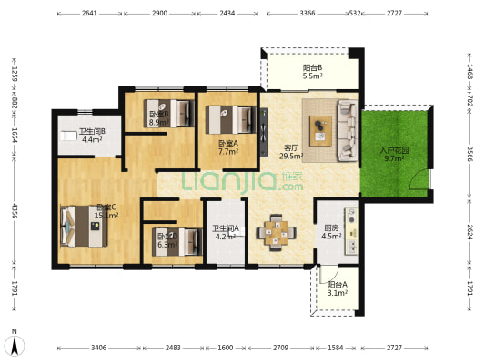 龙光海悦华庭 4室1厅2卫 110平方