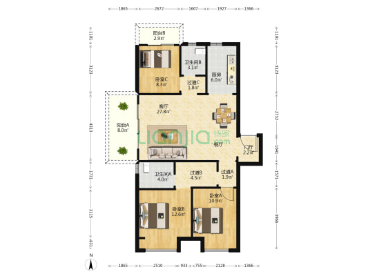 和昌优地 3室1厅2卫 126平方