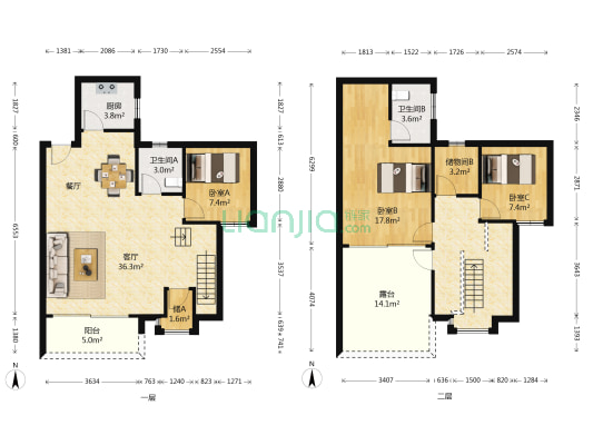 芳华花园洛涛居北区 3室1厅2卫 126平方