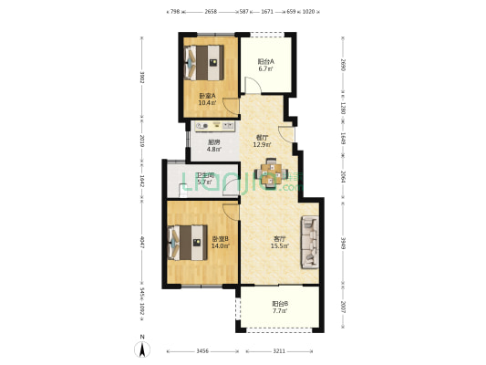 水韵天城 2室2厅1卫 159平方