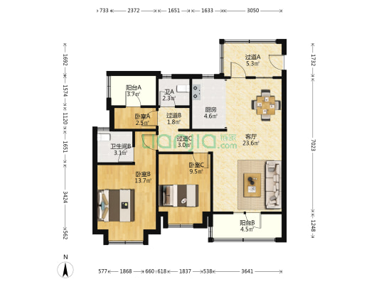 三木家天下文澜府 3室1厅2卫 112平方