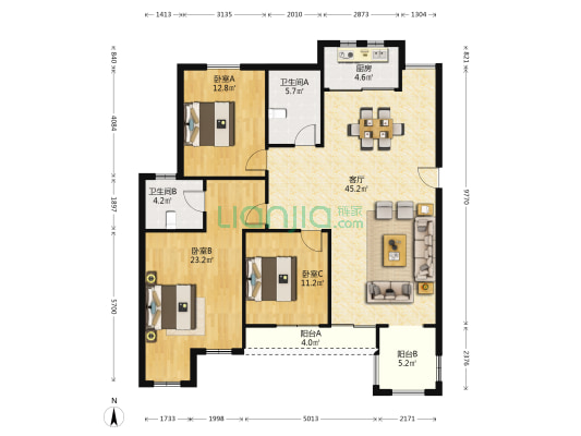 波西塔诺东郡 3室1厅2卫 133平方