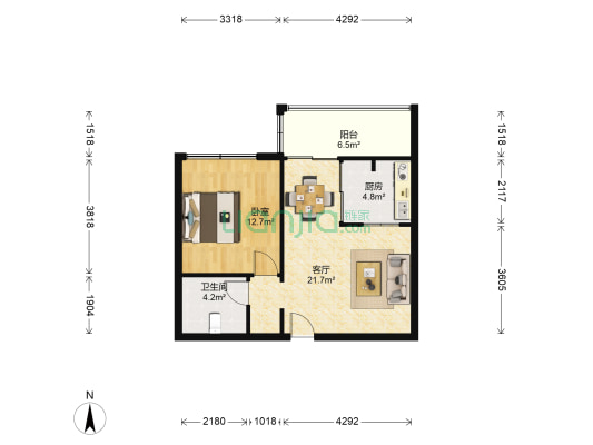 容大五环城市花园 1室1厅1卫 68平方