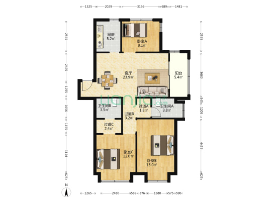 创维文汇苑 3室1厅2卫 109平方