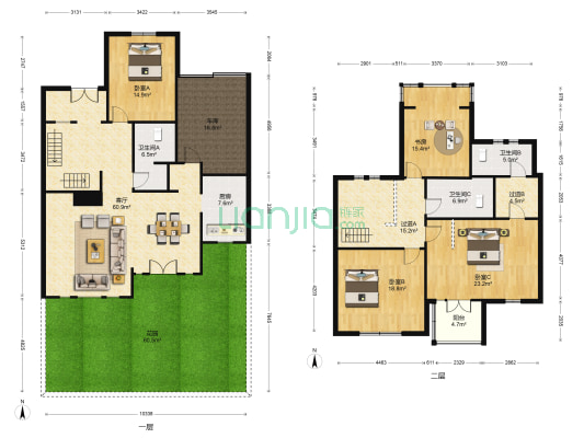 山水华门棕榈湾苑 4室1厅3卫 220平方