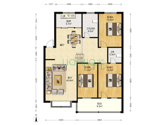 平安都市花园 3室1厅2卫 131平方