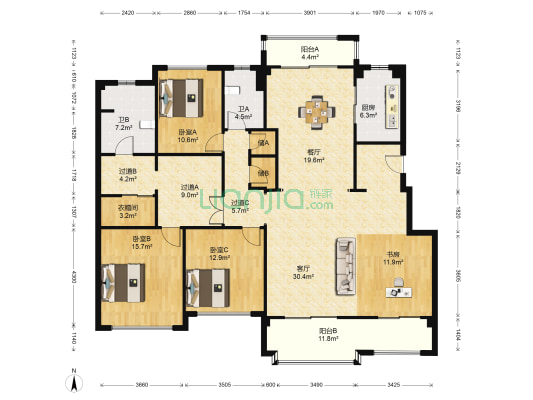 月鹭院 4室2厅2卫 193平方