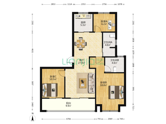 颐和铂湾 3室1厅2卫 116平方