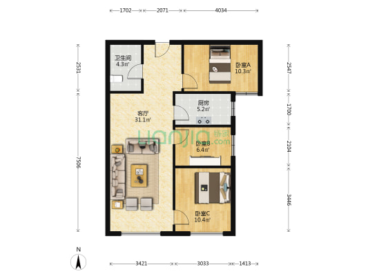 房本满二，业主诚意出售，看房有密码-户型图
