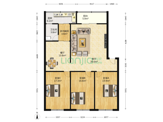 金海小区 4室2厅1卫 145平方