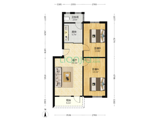 新华路 2室1厅1卫 70平方