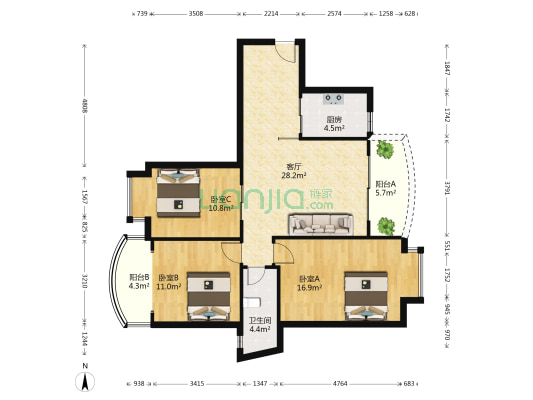 红棉雅苑 3室1厅1卫 105平方