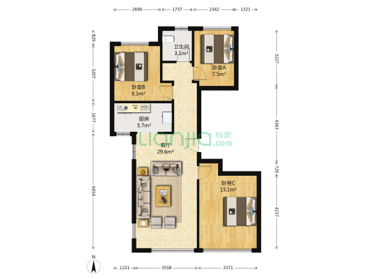 玉兰花园 3室1厅1卫 100平方