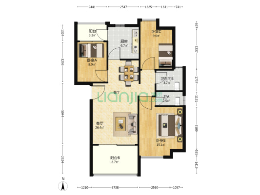 芙蓉新村 3室1厅2卫 97平方