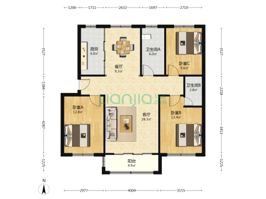 清华园(平度) 3室2厅2卫 111平方