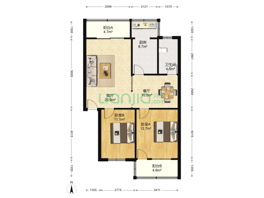 中行家属院 2室2厅1卫 92平方