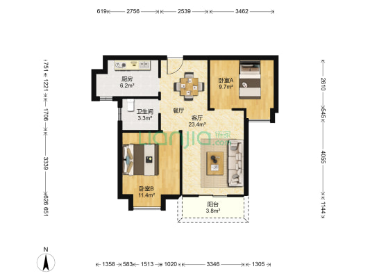 华舟汀岸 2室1厅1卫 81平方