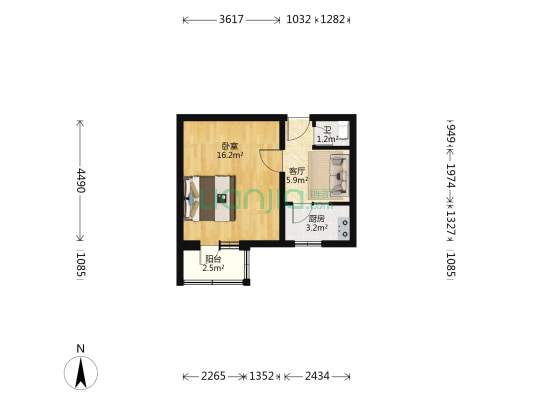 大红门南里 1室1厅1卫 38平方