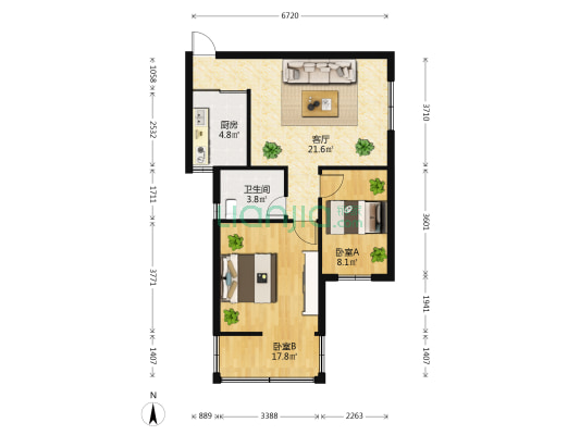 军安组团 2室1厅1卫 67平方