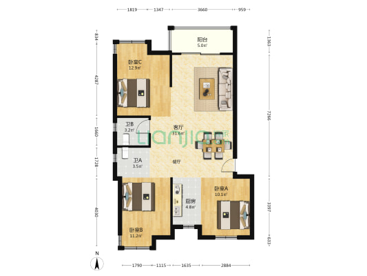榕发玖熹雅筑 3室1厅2卫 105平方