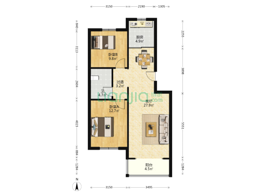 东佳花园 2室1厅1卫 90平方