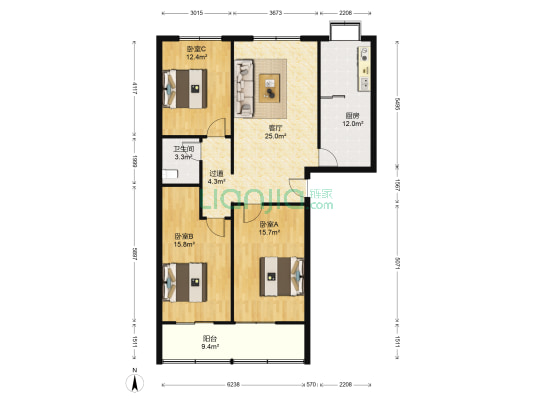 正安慧园北院 3室1厅1卫 122平方