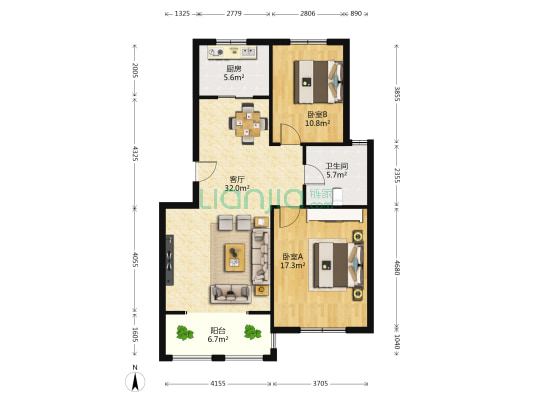 龙栖翠屏 2室1厅1卫 149平方