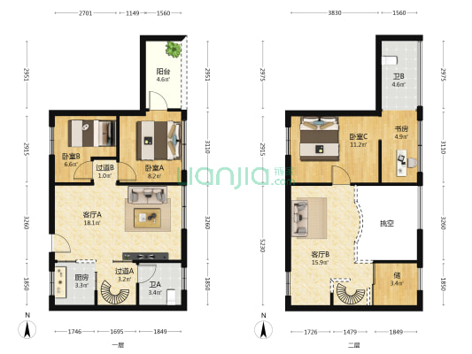 新新海岸 4室2厅2卫 67平方