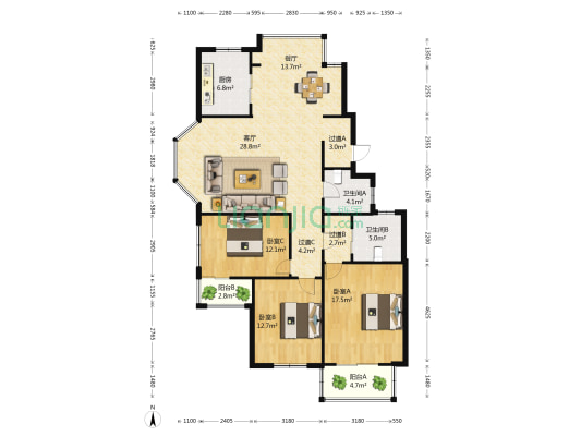 学仕嘉园 3室2厅2卫 142平方